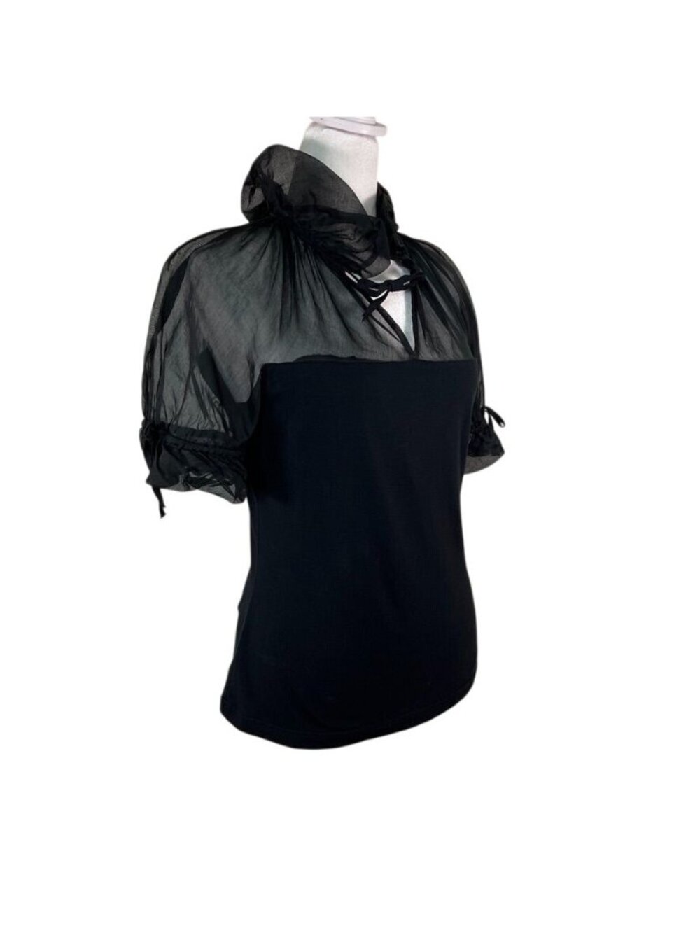 Anne Fontaine Carmella 40 Black Sheer Organza Puff Sleeves French Edwardian Top - Picture 2 of 15